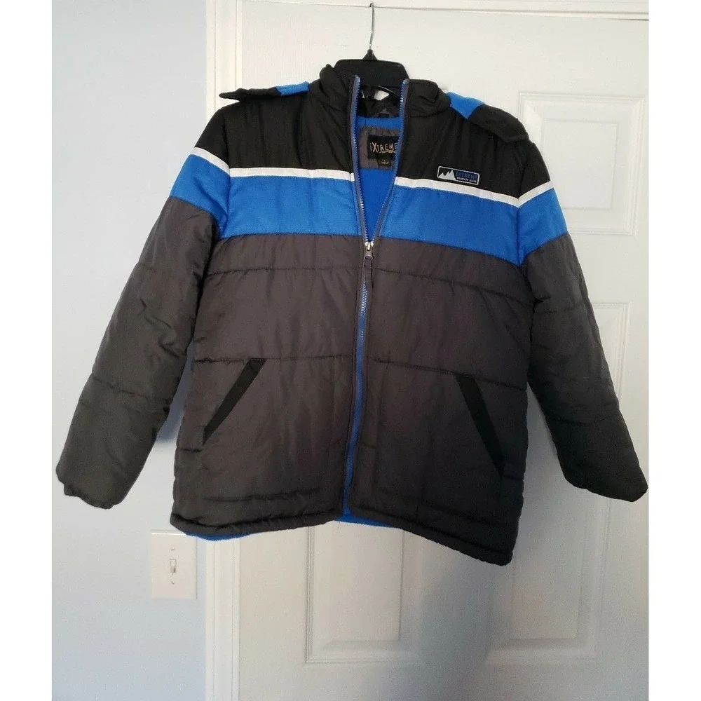 Xtreme Boys Puffer Hooded Jacket Size Large black & Blue